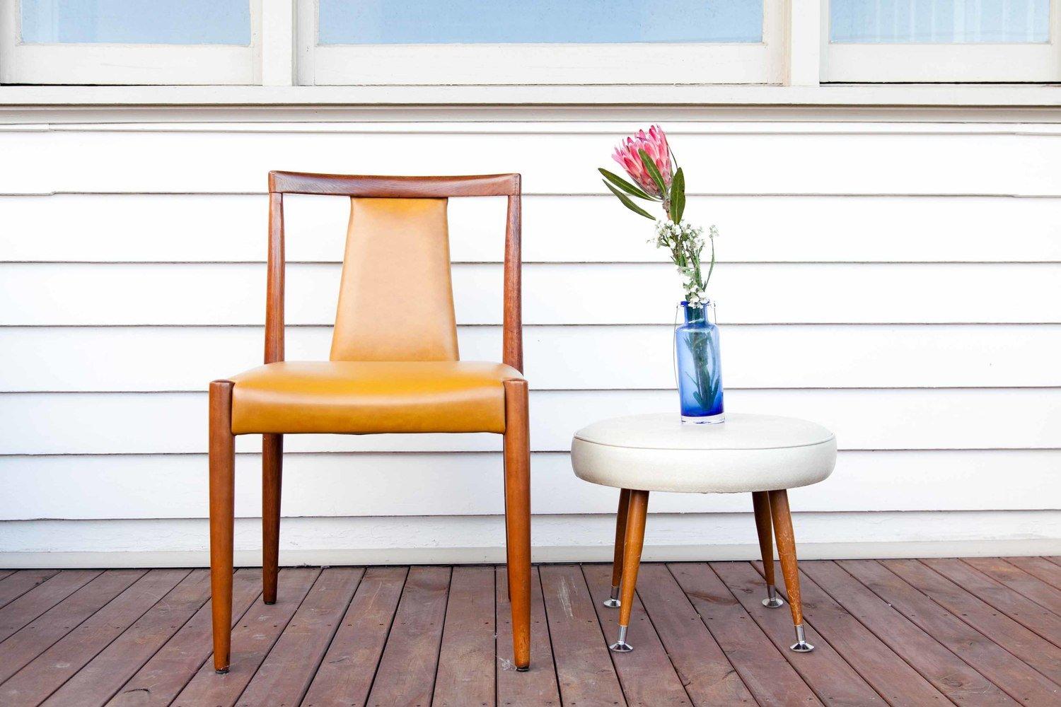 Mustard mid-century leather dining chairs