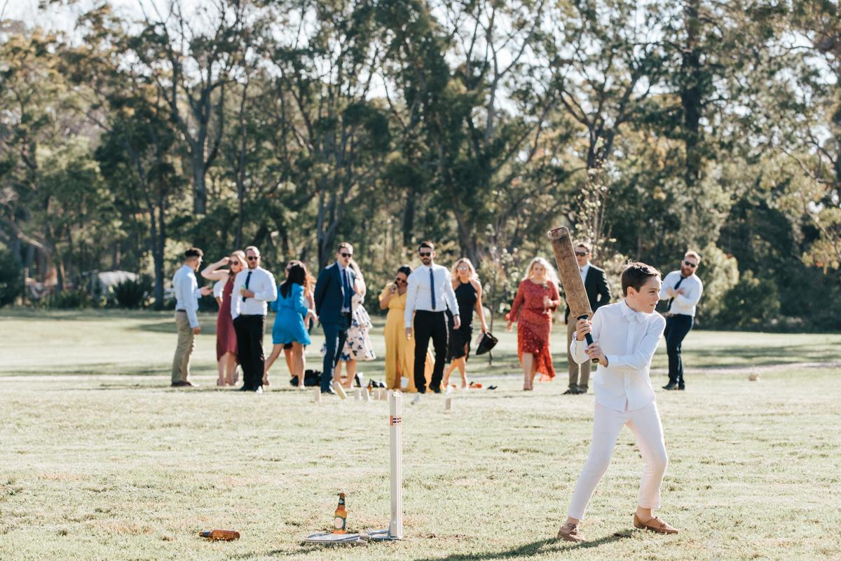 Outdoor cricket and lawn games at wedding