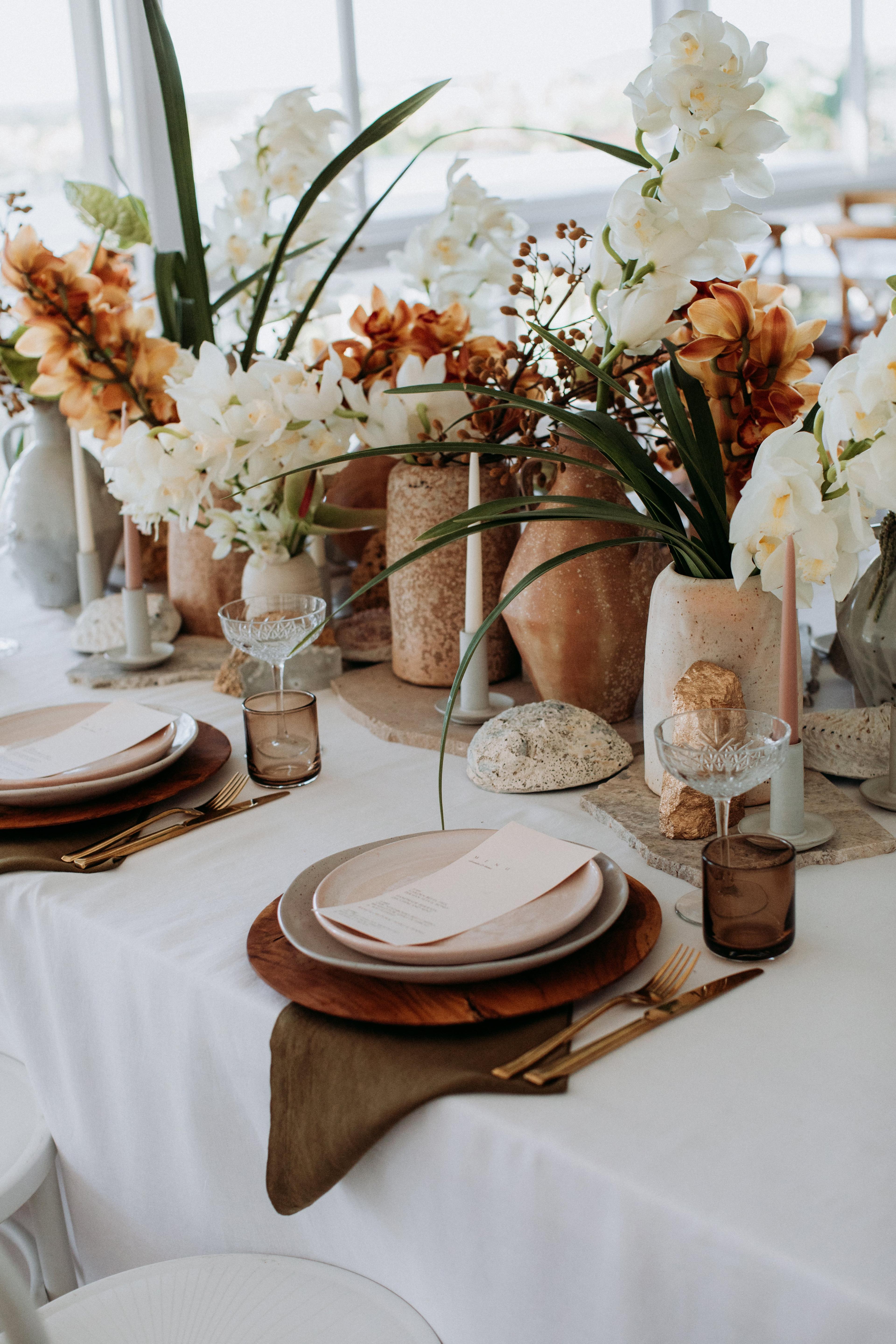 Byron bay wedding venue table setting styling and florals
